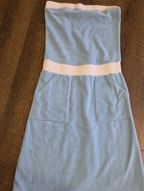 American Apparel Light Blue and White Strapless Terry Dress